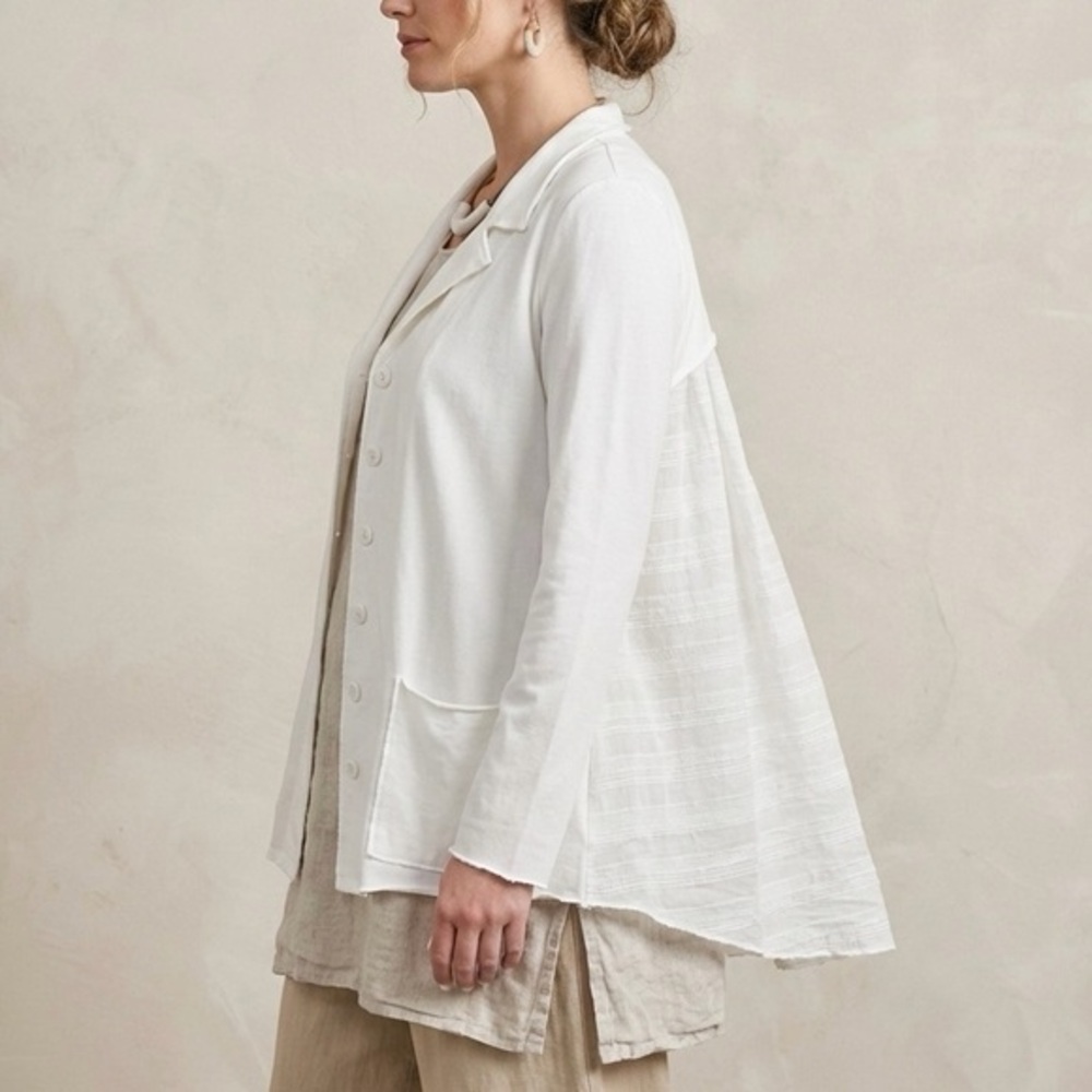 LUUKAA White Tiered Back Cotton Jersey Architectural Jacket